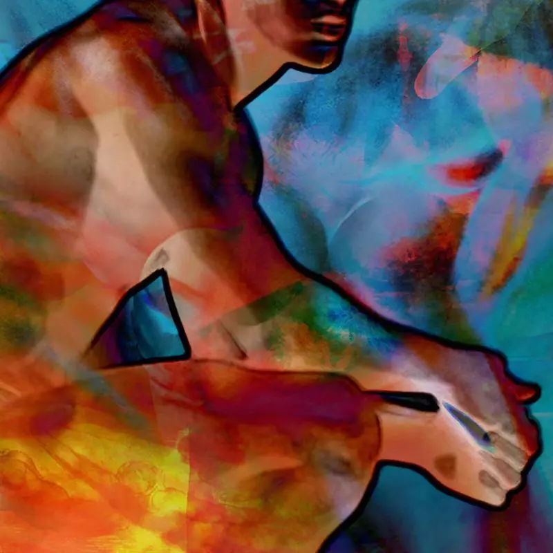 digital painting, manipulated photo crouching male figure