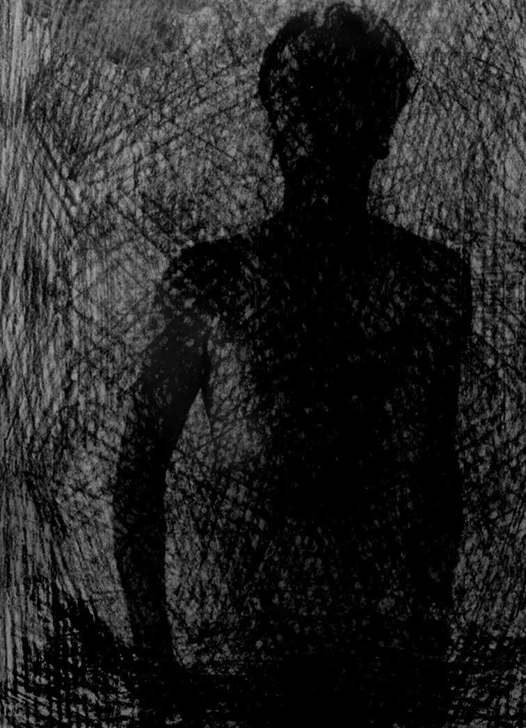 man silhuette dark drawing mixed media
